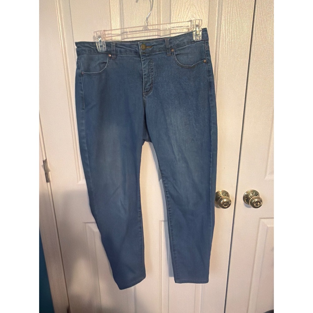 Measure & Made‎ Womens Ankle Jean Medium Wash Blue Denim Skinny Pants Size 14.3